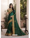 Dark Green Silk Fancy Georgette Designer Embroidered Saree