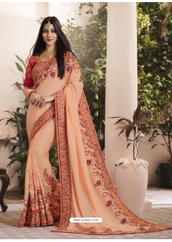 Light Orange Silk Fancy Georgette Designer Embroidered Saree