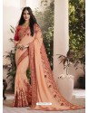 Light Orange Silk Fancy Georgette Designer Embroidered Saree