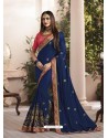 Navy Blue Silk Fancy Georgette Designer Embroidered Saree