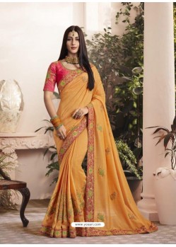 Yellow Silk Fancy Georgette Designer Embroidered Saree