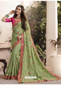 Sea Green Silk Fancy Georgette Designer Embroidered Saree