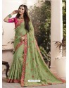 Sea Green Silk Fancy Georgette Designer Embroidered Saree