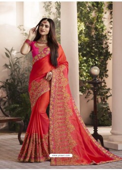 Red Silk Fancy Georgette Designer Embroidered Saree