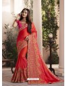 Red Silk Fancy Georgette Designer Embroidered Saree