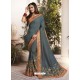 Grey Silk Fancy Georgette Designer Embroidered Saree