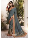 Grey Silk Fancy Georgette Designer Embroidered Saree