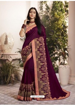 Purple Silk Fancy Georgette Designer Embroidered Saree