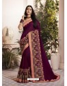 Purple Silk Fancy Georgette Designer Embroidered Saree