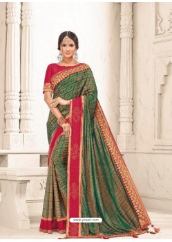 Forest Green Two Tone Silk Embroidered Designer Saree