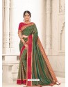 Forest Green Two Tone Silk Embroidered Designer Saree