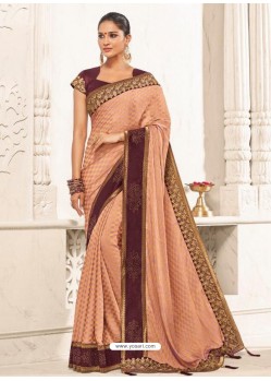 Light Orange Two Tone Silk Embroidered Designer Saree