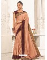 Light Orange Two Tone Silk Embroidered Designer Saree