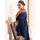 Navy Blue Two Tone Silk Embroidered Designer Saree