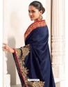 Navy Blue Two Tone Silk Embroidered Designer Saree