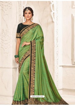 Green Two Tone Silk Embroidered Designer Saree