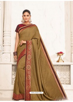 Camel Two Tone Silk Embroidered Designer Saree