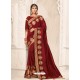 Maroon Two Tone Silk Embroidered Designer Saree