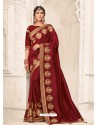 Maroon Two Tone Silk Embroidered Designer Saree