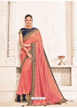 Peach Two Tone Silk Embroidered Designer Saree