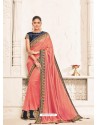 Peach Two Tone Silk Embroidered Designer Saree