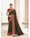 Mehendi Green Two Tone Silk Embroidered Designer Saree