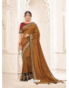 Brown Two Tone Silk Embroidered Designer Saree