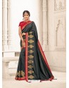 Dull Grey Two Tone Silk Embroidered Designer Saree