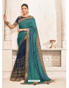 Navy And Multi Coloured Two Tone Silk Embroidered Designer Saree