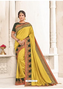 Yellow Two Tone Silk Embroidered Designer Saree