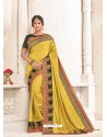 Yellow Two Tone Silk Embroidered Designer Saree