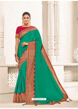 Jade Green Two Tone Silk Embroidered Designer Saree