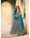 Grey Satin Georgette Stone Embroidered Anarkali Suit