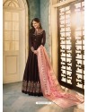 Coffee Brown Satin Georgette Stone Embroidered Anarkali Suit