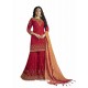 Red Embroidered Satin Georgette Palazzo Suit