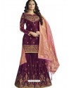 Purple Embroidered Satin Georgette Palazzo Suit