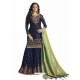 Navy Blue Embroidered Satin Georgette Palazzo Suit