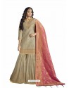 Beige Embroidered Satin Georgette Palazzo Suit