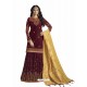 Maroon Embroidered Satin Georgette Palazzo Suit