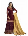 Maroon Embroidered Satin Georgette Palazzo Suit