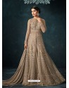 Light Brown Embroidered Net Anarkali Suit