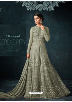 Olive Green Embroidered Net Anarkali Suit