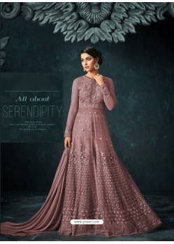 Old Rose Embroidered Net Anarkali Suit