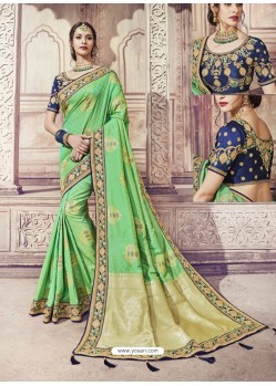 Sea Green Heavy Banarasi Silk Party Wear Saree