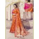 Orange Heavy Banarasi Silk Party Wear Saree