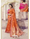 Orange Heavy Banarasi Silk Party Wear Saree