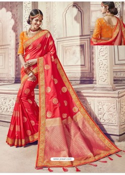 Red Heavy Banarasi Silk Party Wear Saree