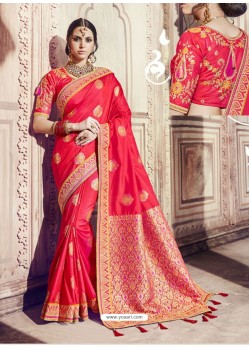 Red Heavy Banarasi Silk Party Wear Saree