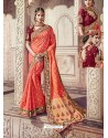 Dark Peach Heavy Banarasi Silk Party Wear Saree