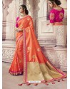 Orange Heavy Banarasi Silk Jacquard Party Wear Saree